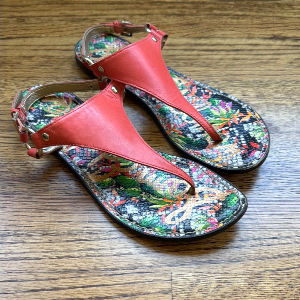Sam Edelman Red and Multicolor Patterned Sandals